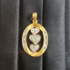Danbury Mint 14K Gold Plated "I Love You" Pendant w/ Diamond Triple Heart